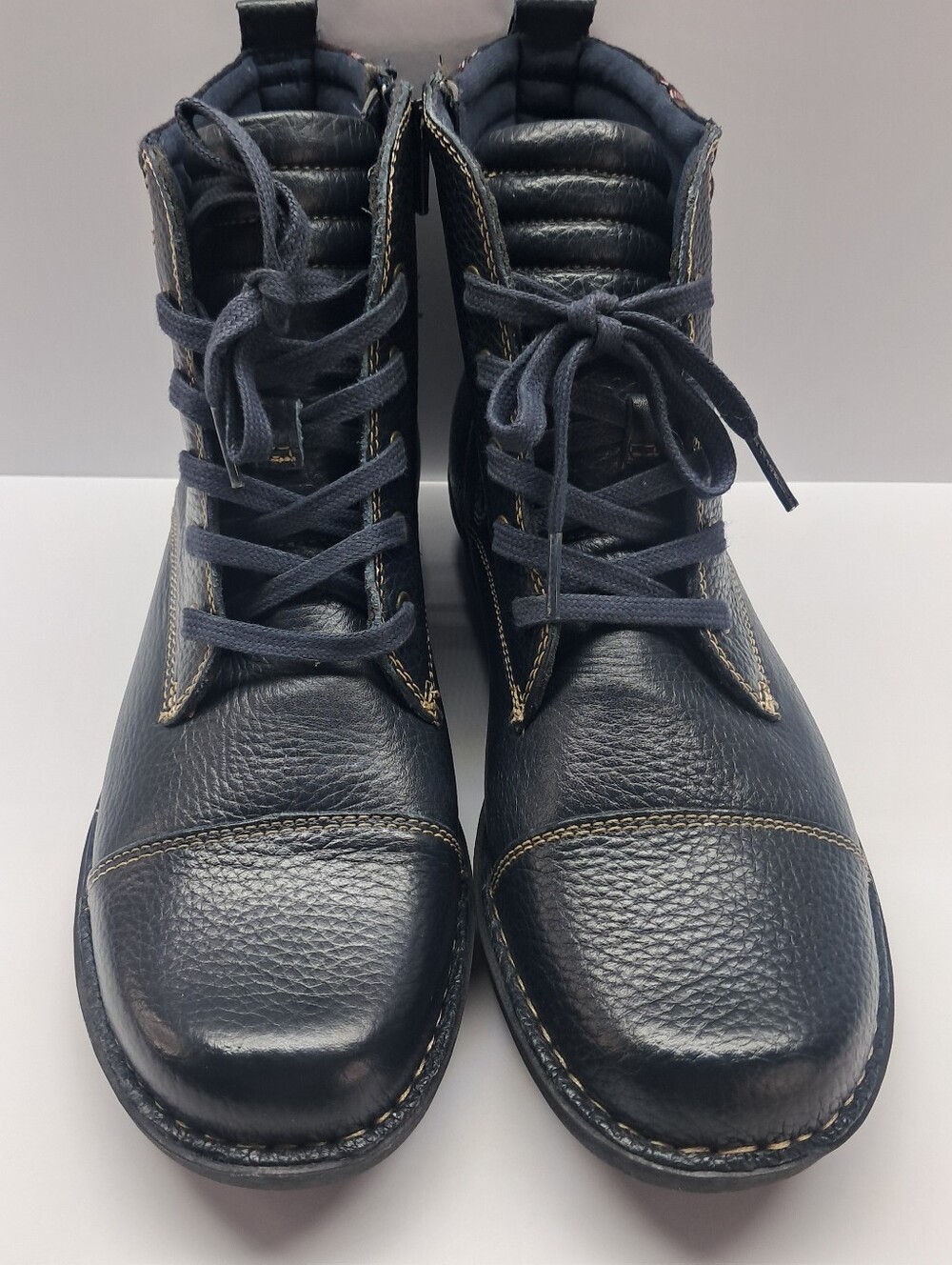 Clarks Navy Leather Lace-Up Women's Ankle Boots